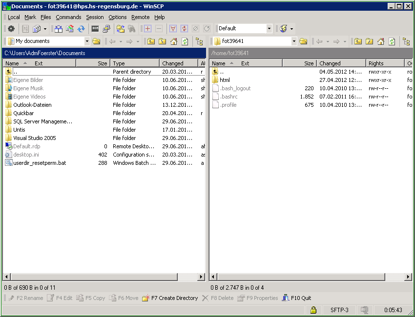 Das WinSCP-Hauptfenster